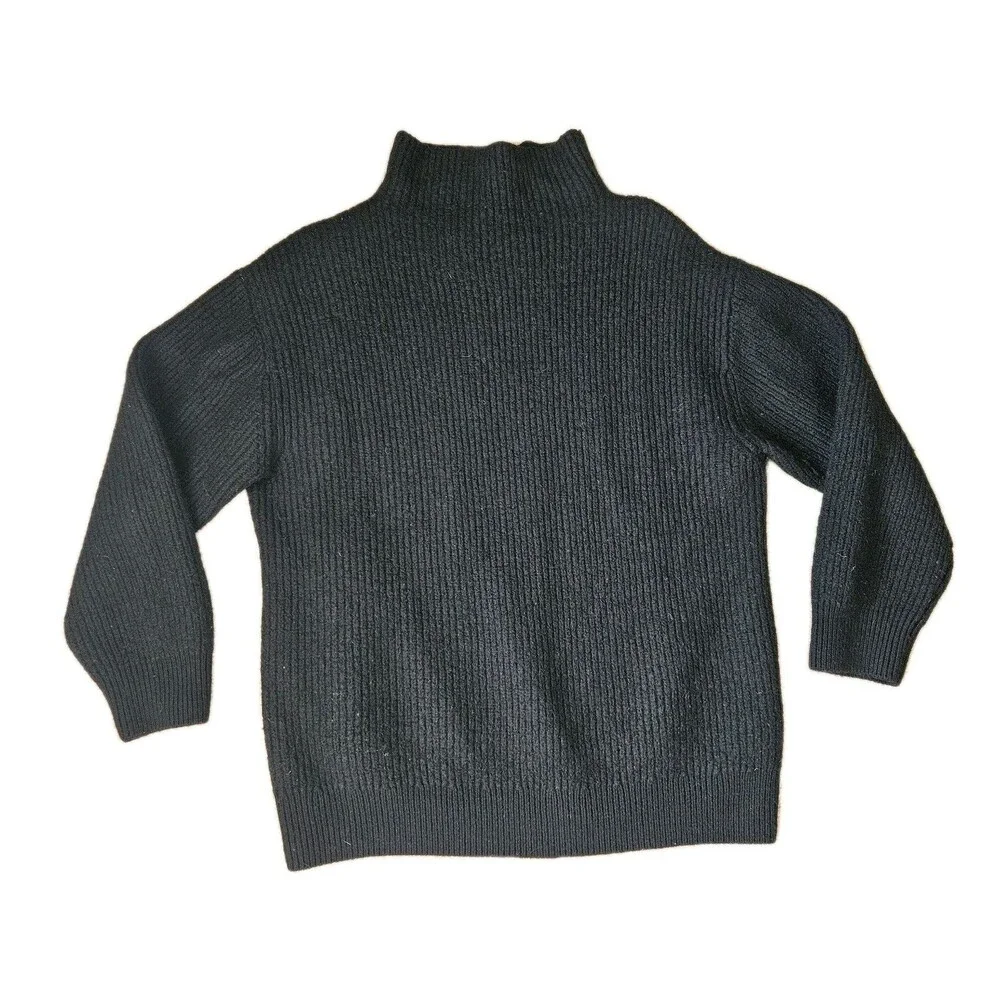 Quince Merino Wool Turtleneck Sweater Ribbed Chunky Pullover Black Womens Large